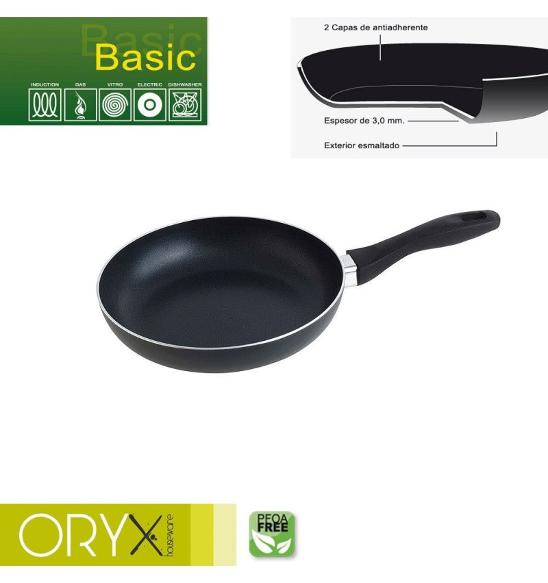 Oryx Sartén Aluminio Antiadherente Basic, Alta Resistencia, Apta Inducción, Libre PFOA, Diámetro 22 cm, Espesor 3 mm.