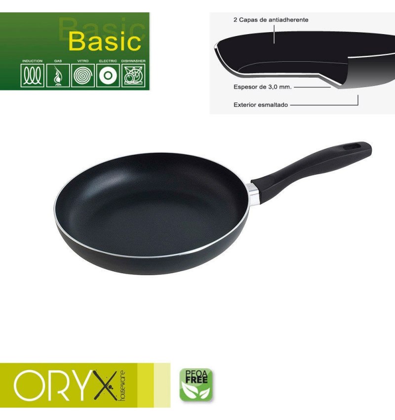 Oryx Sartén Aluminio Antiadherente Basic, Alta Resistencia, Apta Inducción, Libre PFOA, Diámetro 24 cm, Espesor 3 mm.