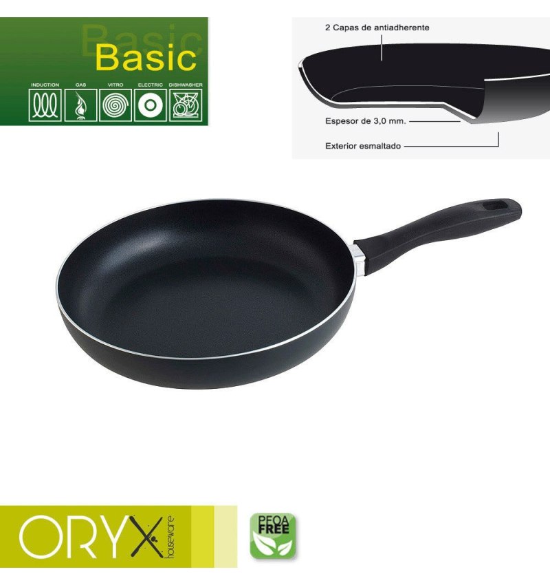 Oryx Sartén Aluminio Antiadherente Basic, Alta Resistencia, Apta Inducción, Libre PFOA, Diámetro 26 cm, Espesor 3 mm.
