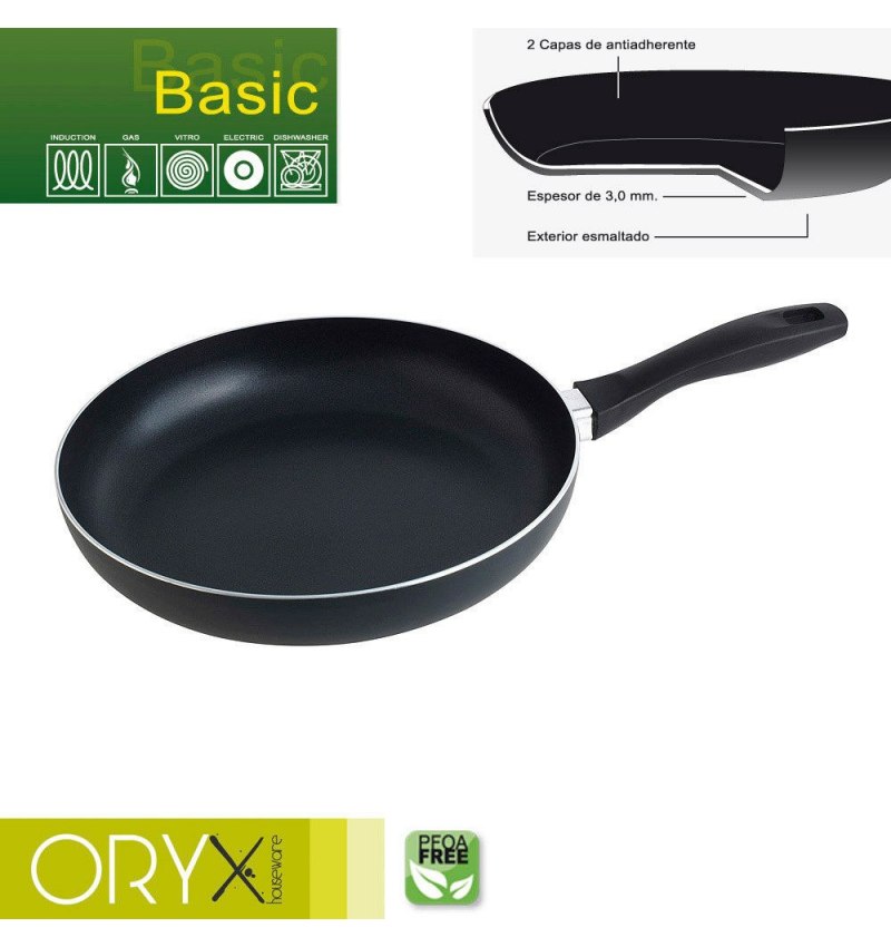 Oryx Sartén Aluminio Antiadherente Basic, Alta Resistencia, Apta Inducción, Libre PFOA, Diámetro 28 cm, Espesor 3 mm.