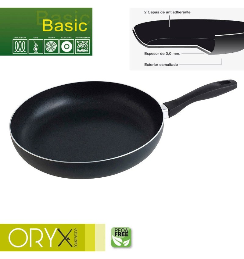 Oryx Sartén Aluminio Antiadherente Basic, Alta Resistencia, Apta Inducción, Libre PFOA, Diámetro 30 cm, Espesor 3 mm.