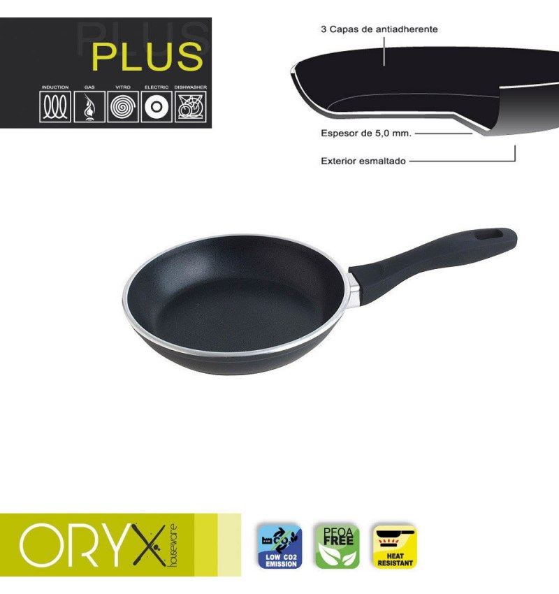 Oryx Sartén Aluminio Antiadherente Plus, Forjada, Apta Inducción, Libre PFOA, Diámetro 18 cm, Espesor 5 mm.