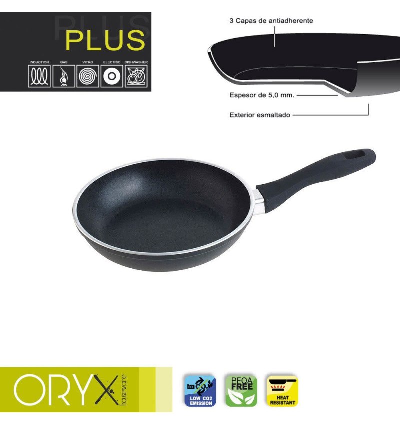 Oryx Sartén Aluminio Antiadherente Plus, Forjada, Apta Inducción, Libre PFOA, Diámetro 20 cm, Espesor 5 mm.