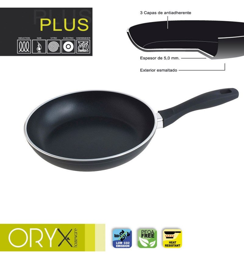 Oryx Sartén Aluminio Antiadherente Plus, Forjada, Apta Inducción, Libre PFOA, Diámetro 24 cm, Espesor 5 mm.