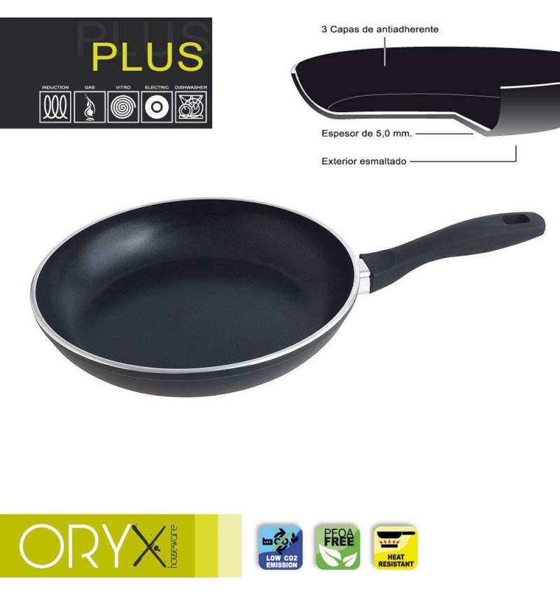 Oryx Sartén Aluminio Antiadherente Plus, Forjada, Apta Inducción, Libre PFOA, Diámetro 26 cm, Espesor 5 mm.