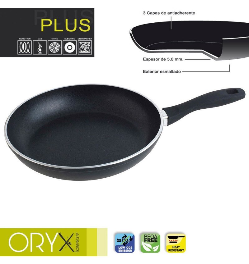 Oryx Sartén Aluminio Antiadherente Plus, Forjada, Apta Inducción, Libre PFOA, Diámetro 28 cm, Espesor 5 mm.