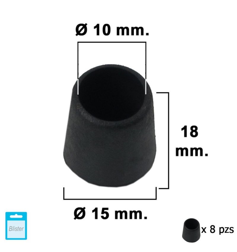 Contera Cónica Negra 10mm. Blister 8 piezas.
