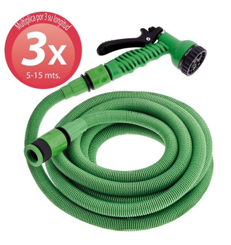 Manguera Extensible Riego Compacto 5 A 15 Metros Con Pistola 7 Posiciones