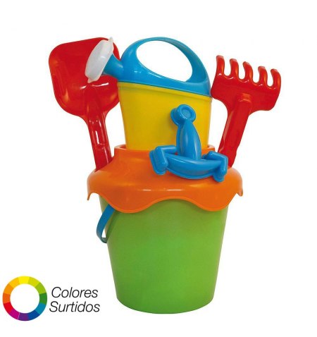Cubo Playa Con Regadera, pala y rastrillo