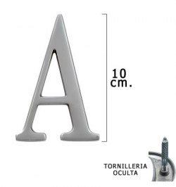 Letra Metal "A" Plateada Mate 10 cm. con Tornilleria Oculta (Blister 1 Pieza)