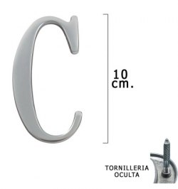 Letra Metal "C" Plateada Mate 10 cm. con Tornilleria Oculta (Blister 1 Pieza)