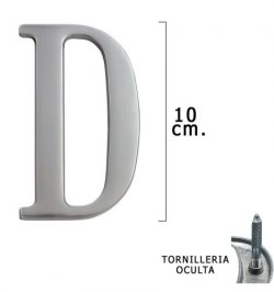 Letra Metal "D" Plateada Mate 10 cm. con Tornilleria Oculta (Blister 1 Pieza)
