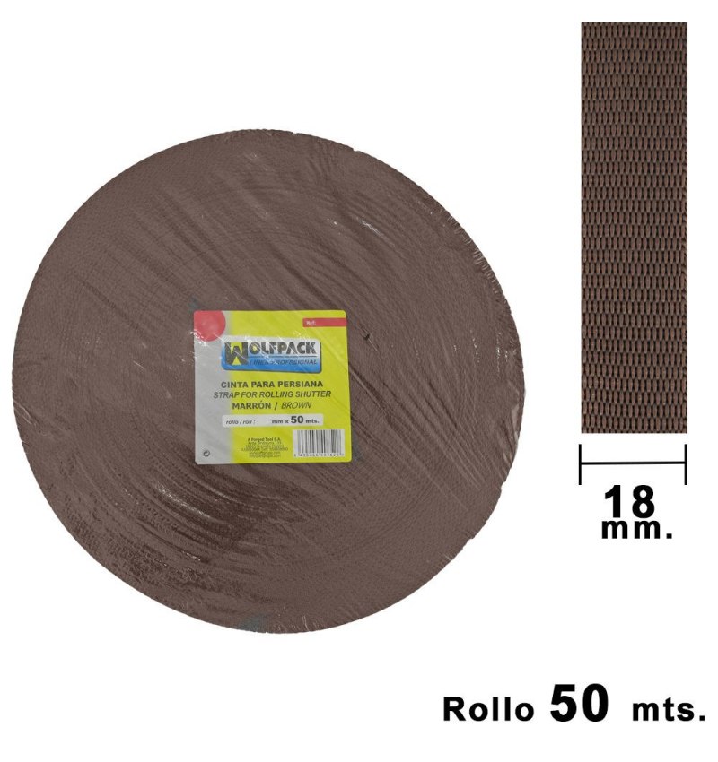 Cinta Persiana Marrón 18 mm. Rollo 50 Metros