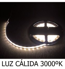 Tira LED Adhesiva con 180 leds 14,4 W 12 V. 3000 ºK Luz Calida Ip 65 3 metros.