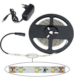 Tira LED Adhesiva con 180 leds 14,4 W 12 V. 3000 ºK Luz Calida Ip 65 3 metros.