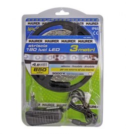 Tira LED Adhesiva con 180 leds 14,4 W 12 V. 3000 ºK Luz Calida Ip 65 3 metros.