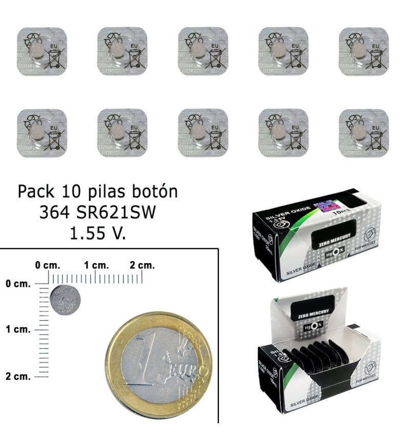 Pila Boton Oxido De Plata 364 / SR621SW (Caja 10 Pilas)