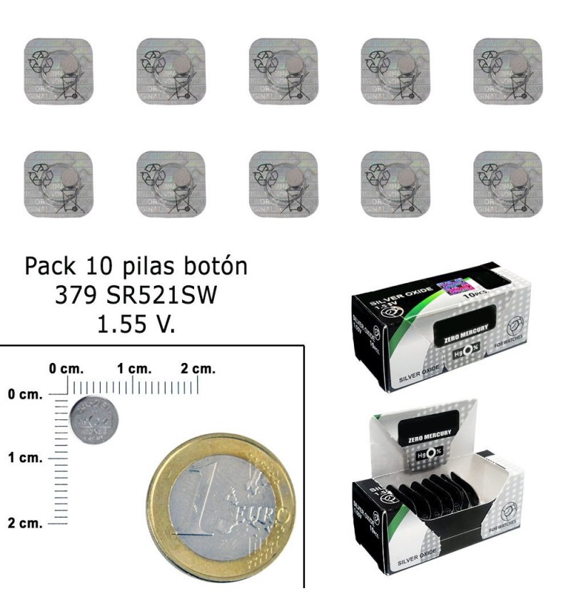 Pila Boton Oxido De Plata 379 / SR521SW (Caja 10 Pilas)