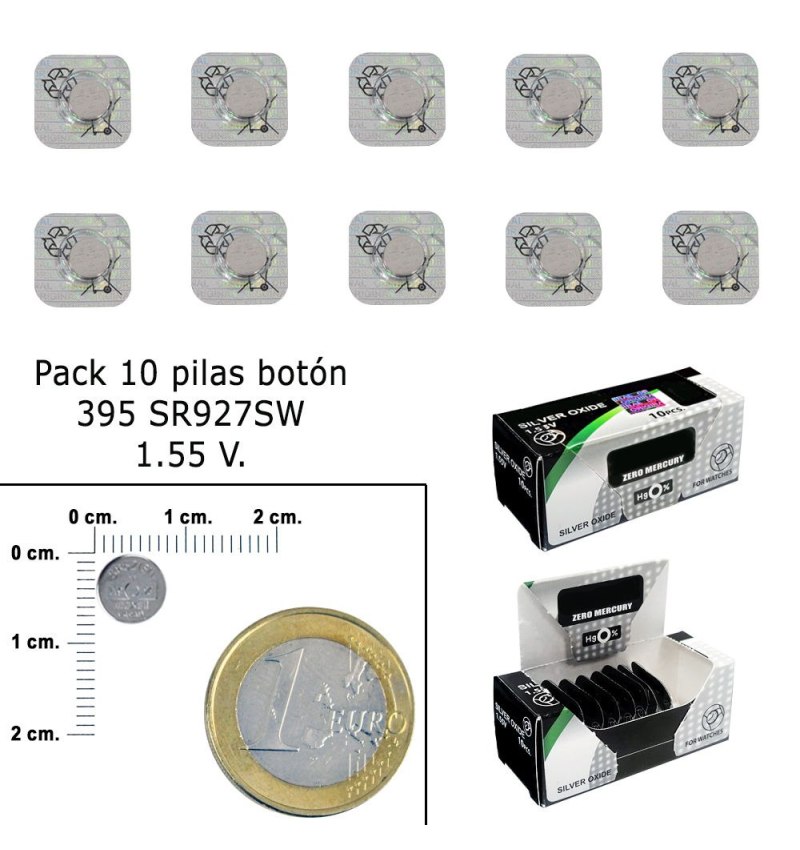 Pila Boton Oxido De Plata 395 / SR927SW (Caja 10 Pilas)