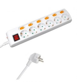 Base Multiple  6 Tomas Con Toma De Tierra Con 1 Interruptor General y 6 Independientes