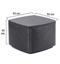 Mesa Resina Auxiliar Simil Rattan Cofre 53x53x40 cm.
