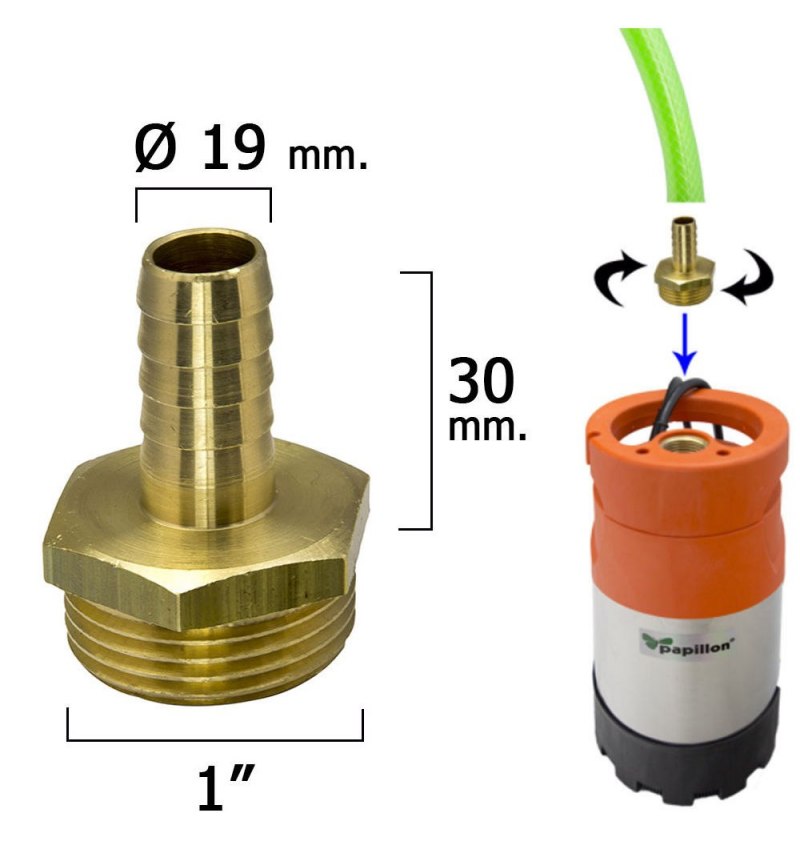 Entronque De Manguera Con Espiga Ø 19 mm. Macho 1"