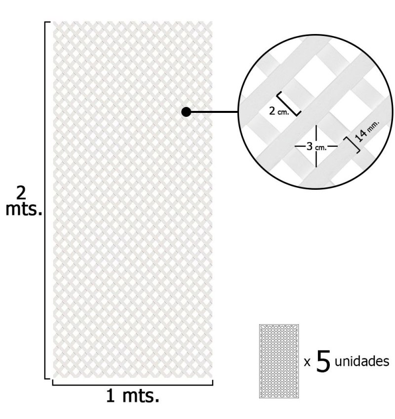 Celosia Pvc Fija Blanco Set 5 piezas de 2 x 1metros