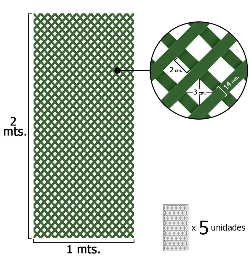 Celosia Pvc Fija Verde Set 5 piezas de 2 x 1metros