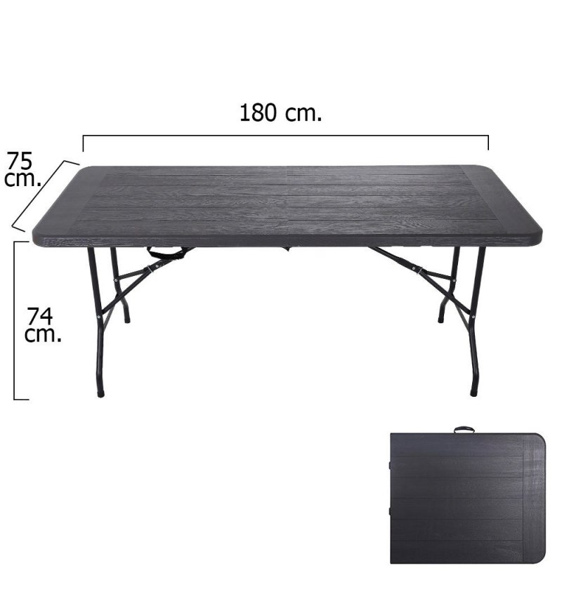 Mesa Plegable Rectangular Gris Antracita 180 x 75 x 74 cm.