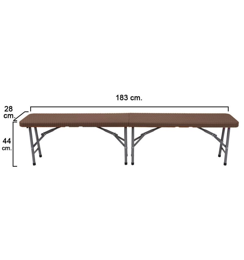 Banco Plegable Marrón Simil Rattan 183 x 28 x 44 cm.