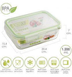 Recipiente Hermetico Cristal Rectangular 1200 ml. 20.4 x 15.4 x 7 (alt) cm. Recipiente Hermetico Cristal Rectangular 1200 ml. 20.4 x 15.4 x 7 (alt) cm.