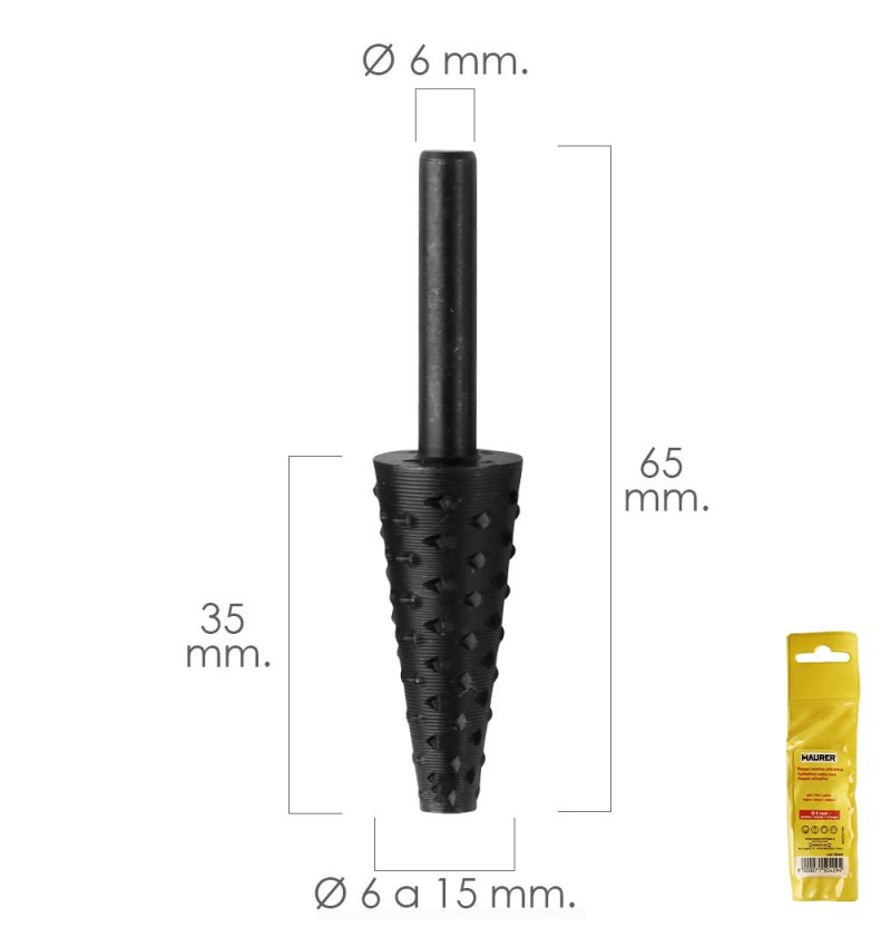 Fresa Rotativa Para Madera Conica Ø 6 a 15 mm. Para Taladro / Fresadora