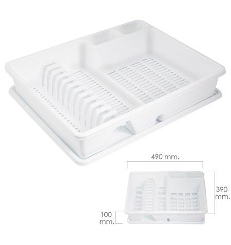 Escurre Platos Rectangular Con Bandeja Anti Goteo Plástico 49x39x10 (Alt.) cm.
