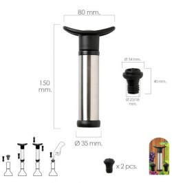 Bomba Vacio Vino Acero Inoxidable Con 2 Tapones