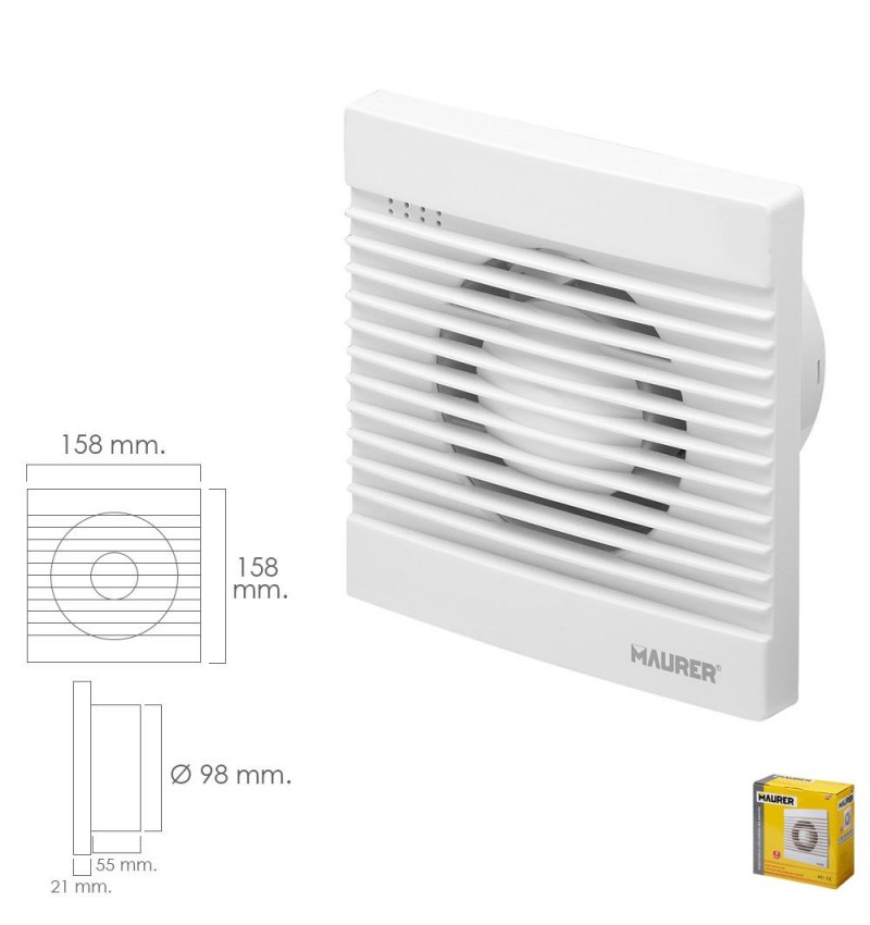 Extractor Humos Baño 13 Watt. Salida Ø 98 mm.