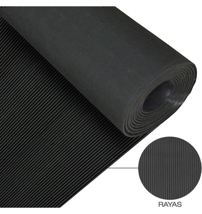 Suelo Goma Rayas 1,30x10 metros 3 mm. de Grosor Color Negro