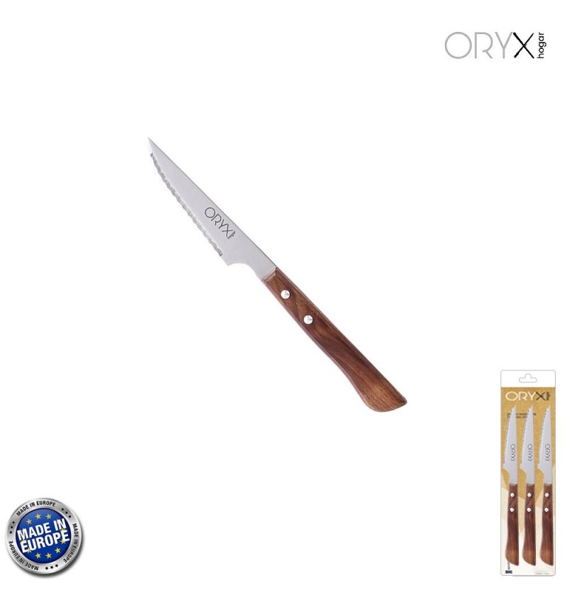 Cuchillo Montana Chuletero Hoja Acero Inoxidable 9 cm. Mango Madera (Blister 3 Piezas)