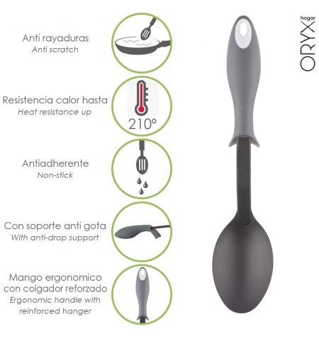 Cuchara Servir Cocina Nylon Con Mango Antigotas Engomado 32,5x6cm