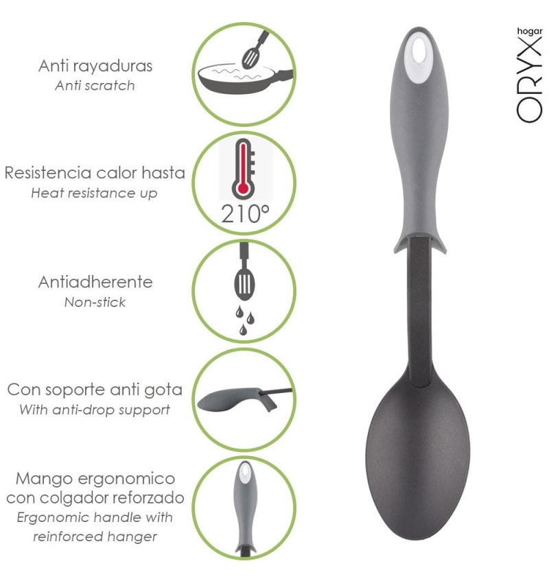 Cuchara Servir Cocina Nylon Con Mango Antigotas Engomado 32,5x6cm