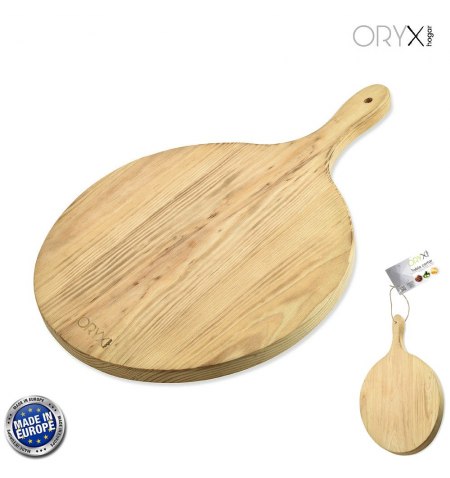 Tabla Cortar Madera De Pino Redonda 44x30x2 cm. Con Mango