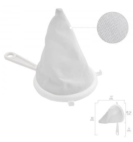 Colador Tela Franela Armazón de Plastico Ø 16 cm. Con 2 Ganchos