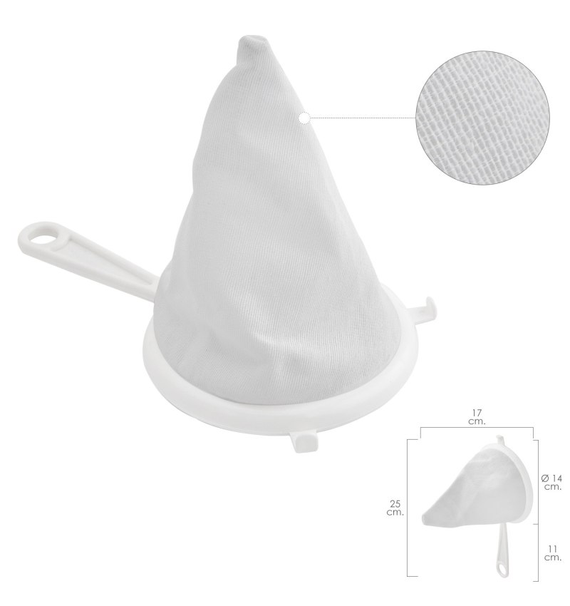Colador Tela Franela Armazón de Plastico Ø 16 cm. Con 2 Ganchos