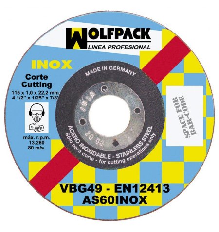 Disco Corte Abrasivo Inoxidable 125x1,6x22,2  mm.