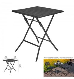 Mesa Plegable Cuadrada Efecto Madera Color Antracita 62x62x73 (Alt.) cm.