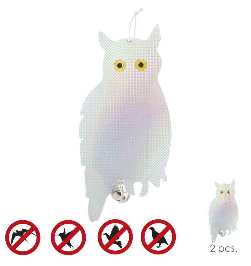 Buho Espantapajaros Reflectante Para Colgar Con 2 Cascabeles (2 Piezas)
