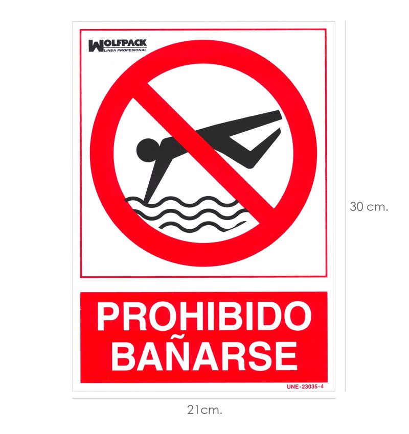 Cartel Prohibido Bañarse 30x21 cm.