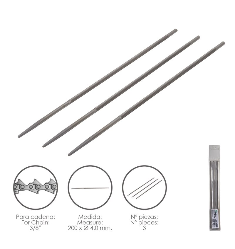 Limas Cadena Motosierra 200 x Ø 4.0 mm. 3/8" LP (Pack 3 Piezas)