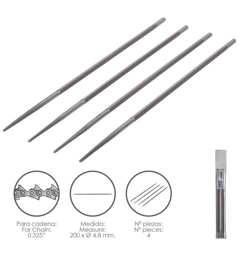 Limas Cadena Motosierra 200 x Ø 4.8 mm. 0.325" (Pack 4 Piezas)