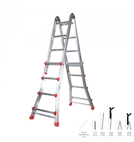 Escalera Telescópica Aluminio  6+6 Peldaños Perfil 67 mm.