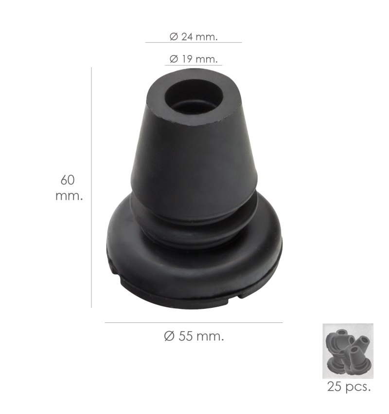 Taco Goma Baston Negro Tubo Ø 19 mm. / Base Ø 55 mm. Tipo Fuelle Bolsa 25 Unidades